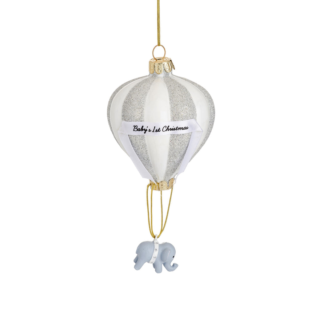 Sass & Belle Baby’s 1st Christmas Elephant Hot Air Balloon Glass Bauble