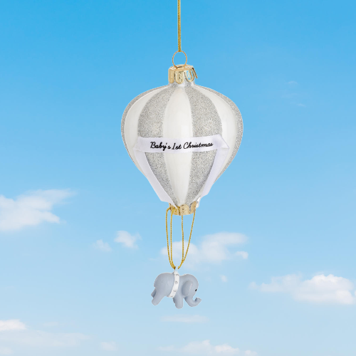 Sass & Belle Baby’s 1st Christmas Elephant Hot Air Balloon Glass Bauble