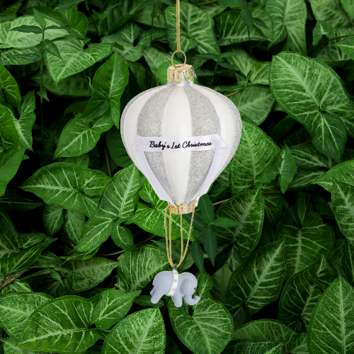 Sass & Belle Baby’s 1st Christmas Elephant Hot Air Balloon Glass Bauble