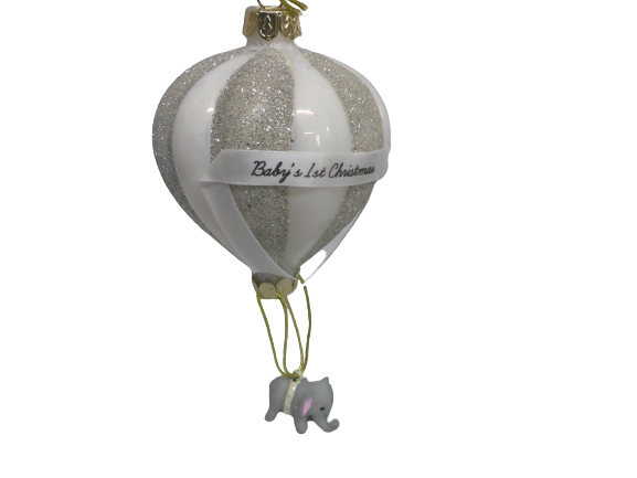 Sass & Belle Baby’s 1st Christmas Elephant Hot Air Balloon Glass Bauble