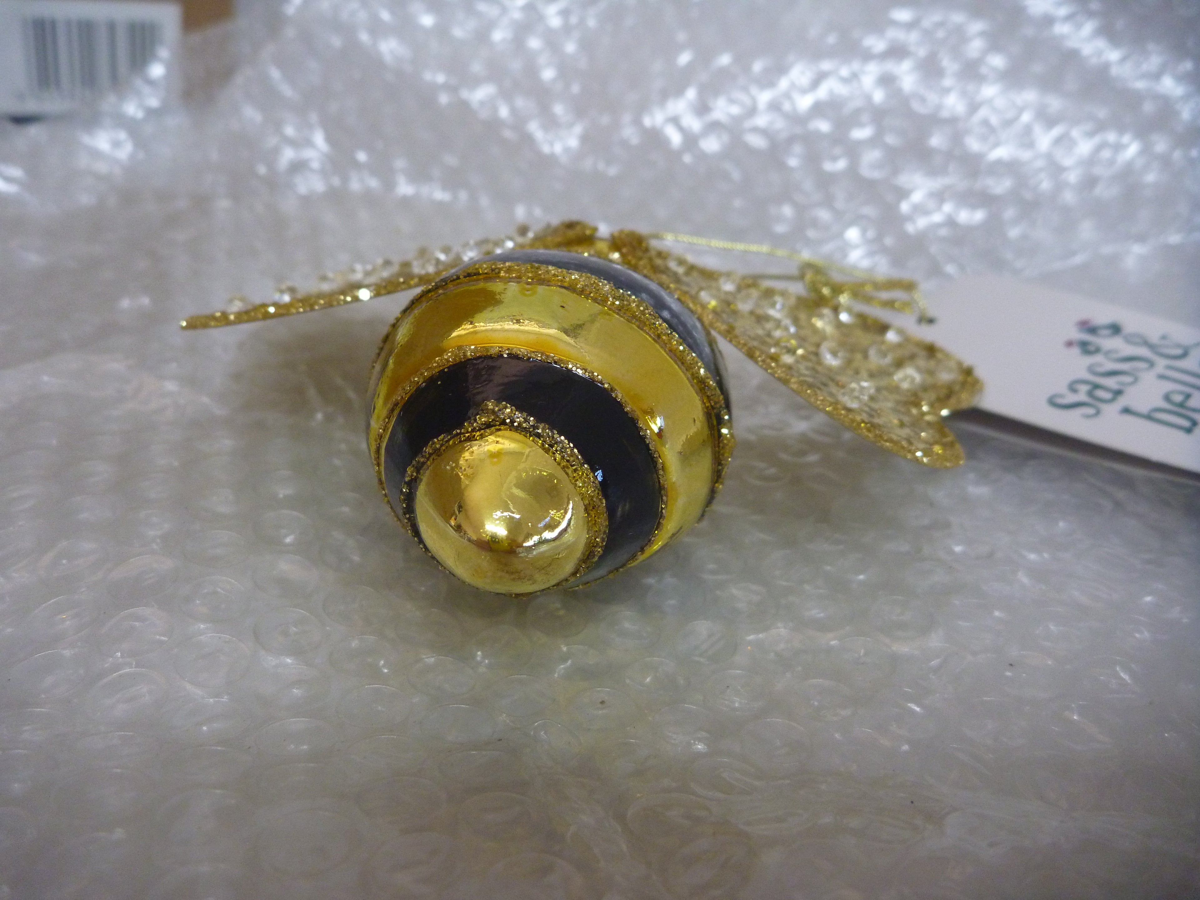 Sass & Belle 3D Glass Bee with Gems Christmas Tree Bauble