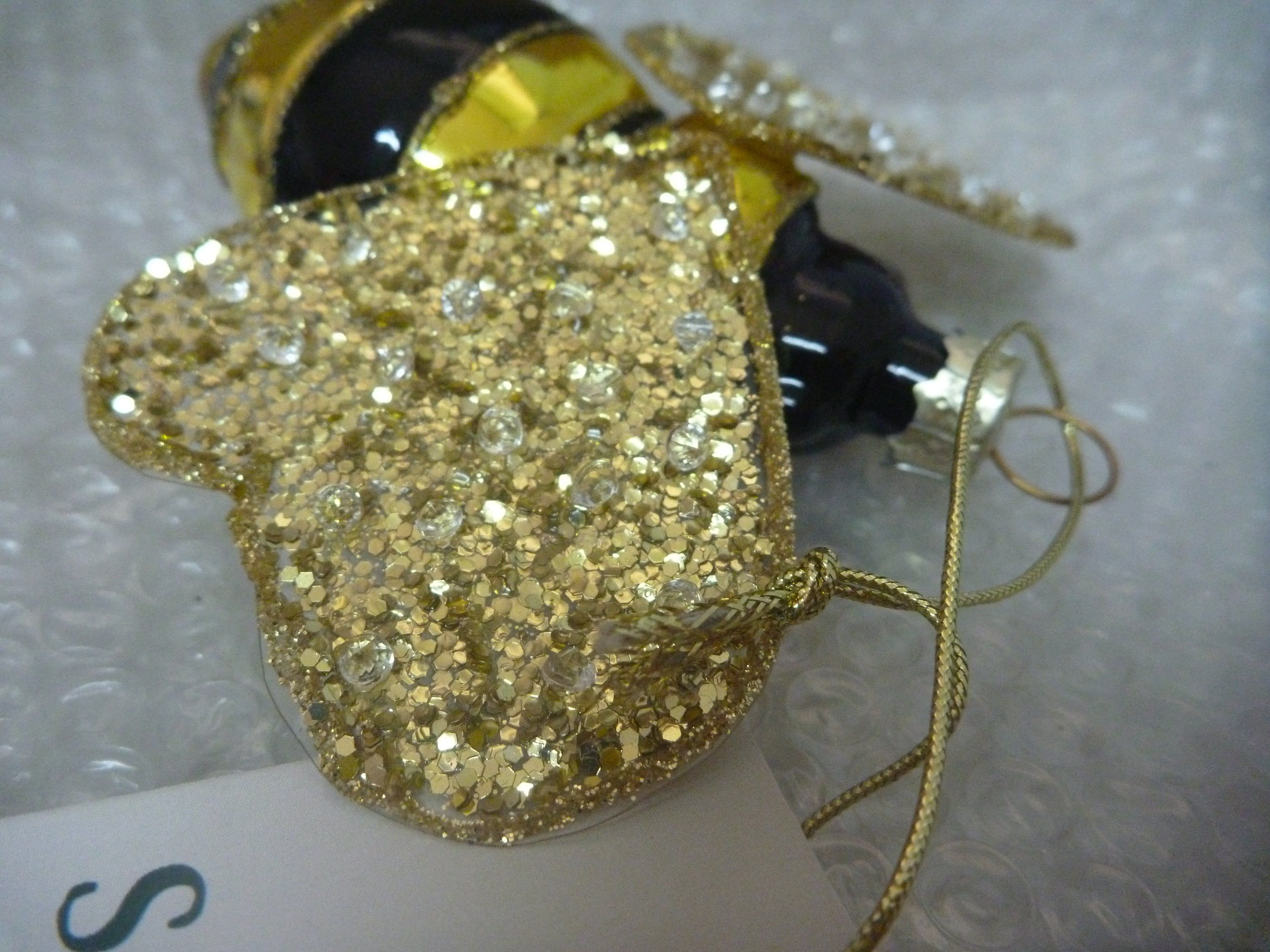 Sass & Belle 3D Glass Bee with Gems Christmas Tree Bauble