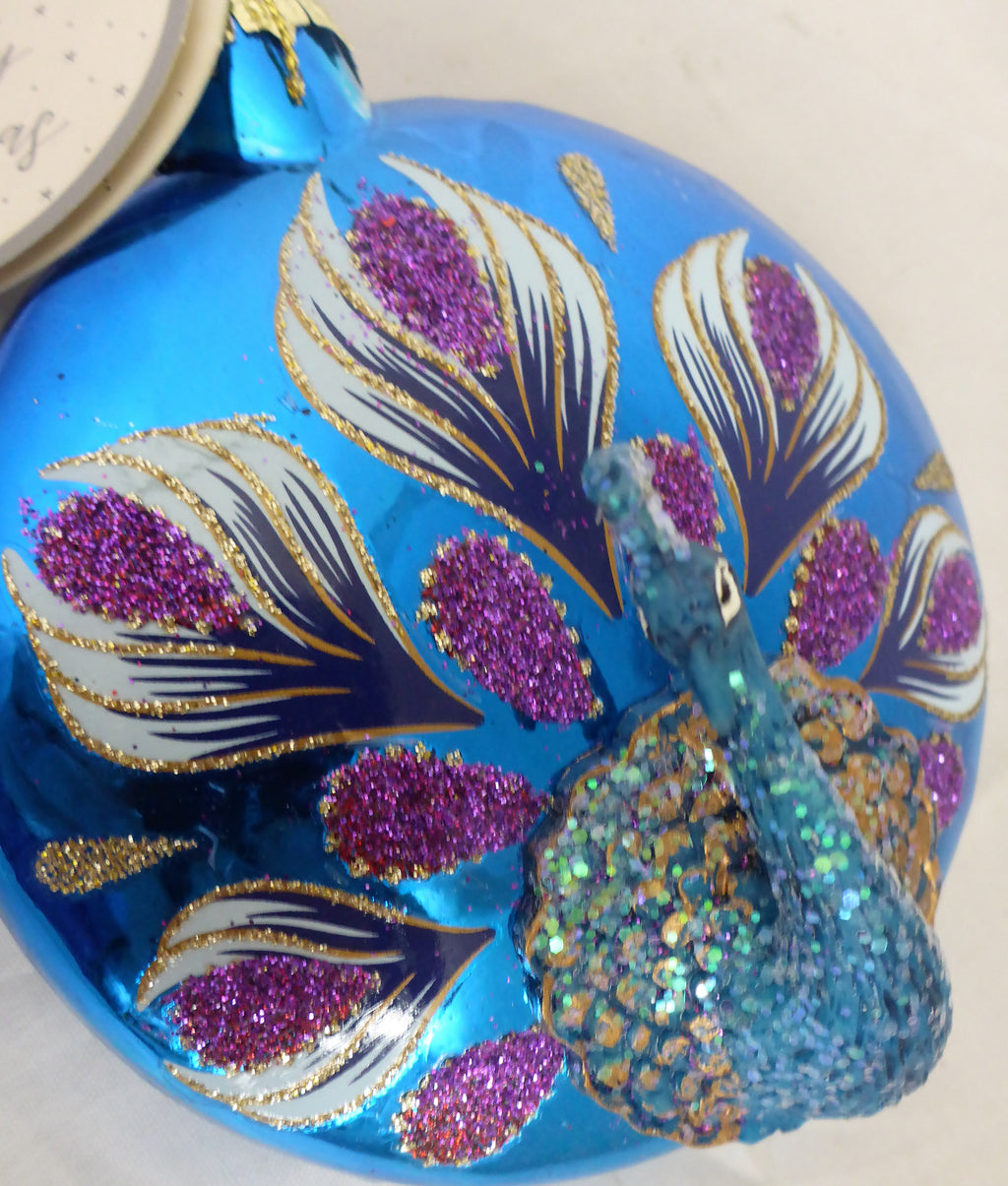 Sass & Belle Blue Peacock Hanging Christmas Tree Decoration