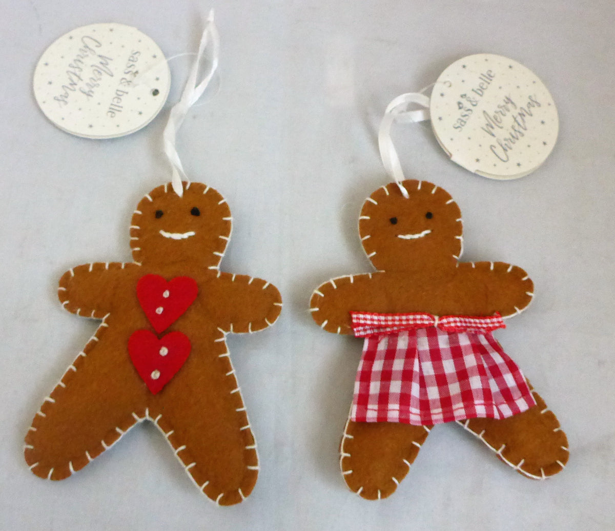 Sass & Belle Felt Gingerbread Boy & Girl Hanging Christmas Decoration Set of 2