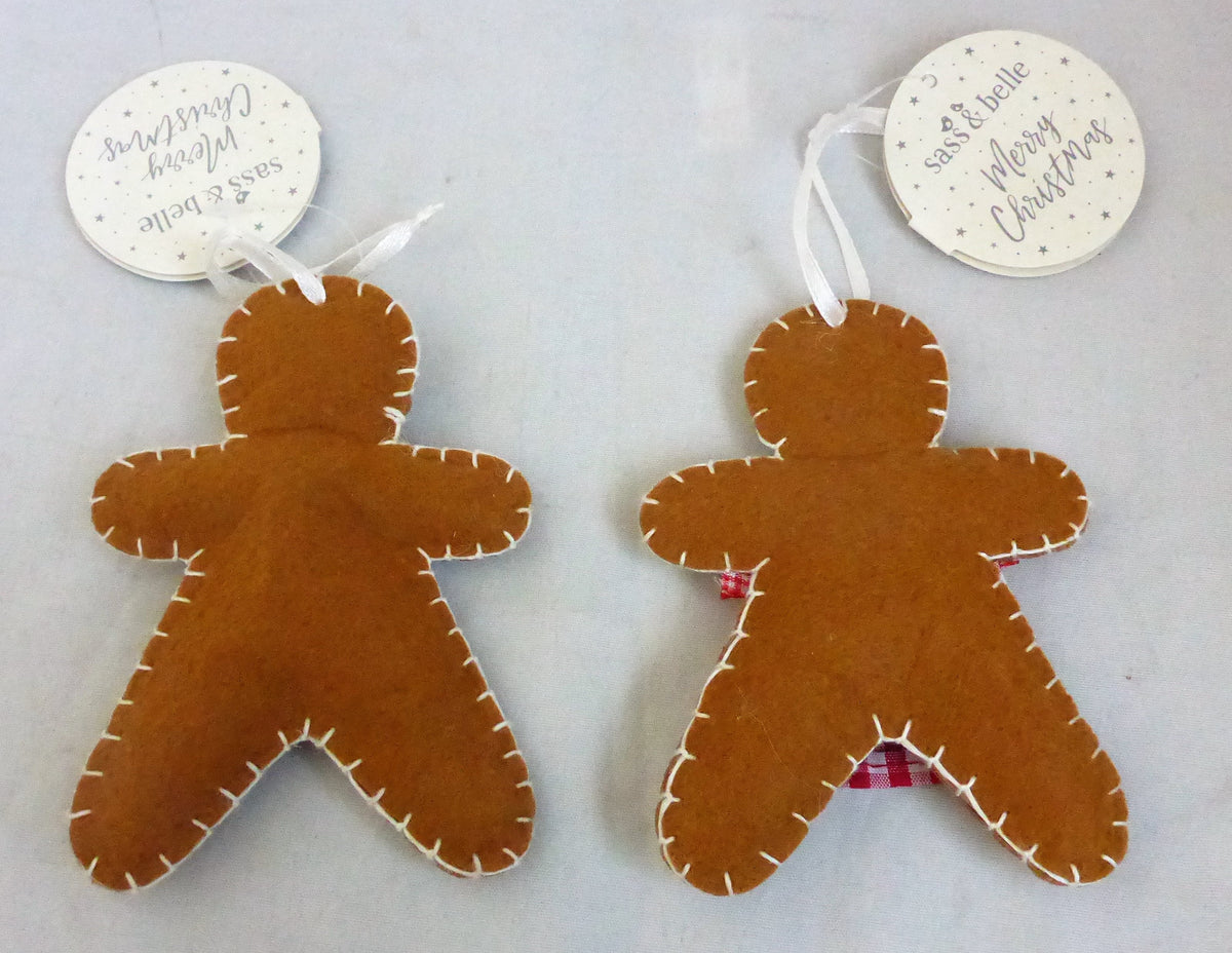 Sass & Belle Felt Gingerbread Boy & Girl Hanging Christmas Decoration Set of 2