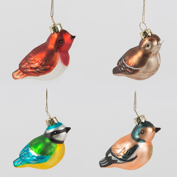 Sass & Belle Glass British Garden Birds Christmas Tree Baubles – Set of 4