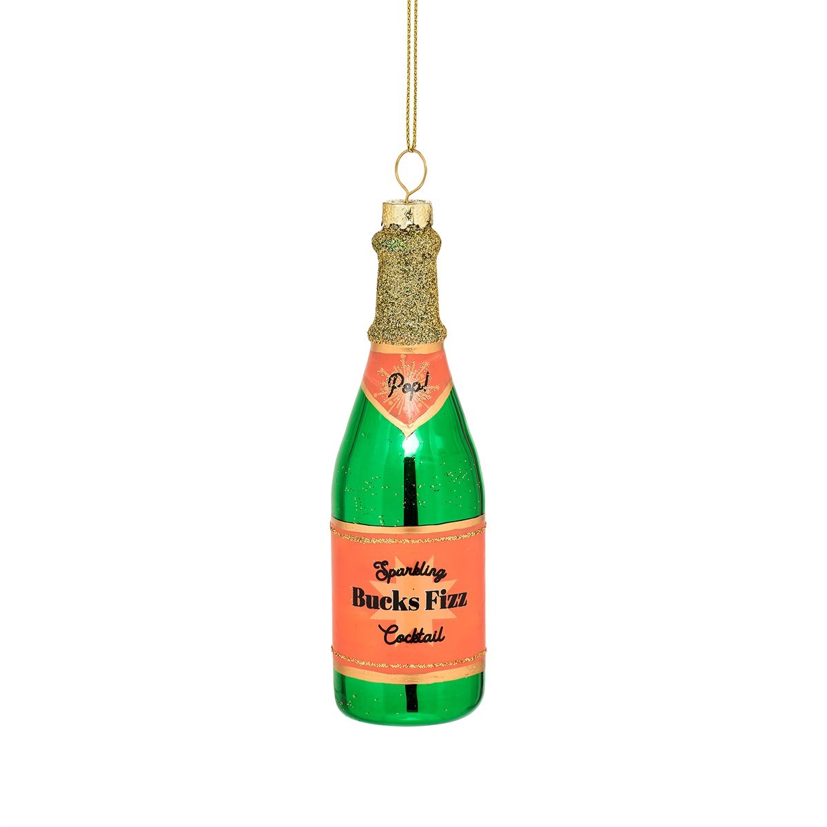 Sass & Belle Bucks Fizz Bottle Glass Bauble Christmas Tree Decoration