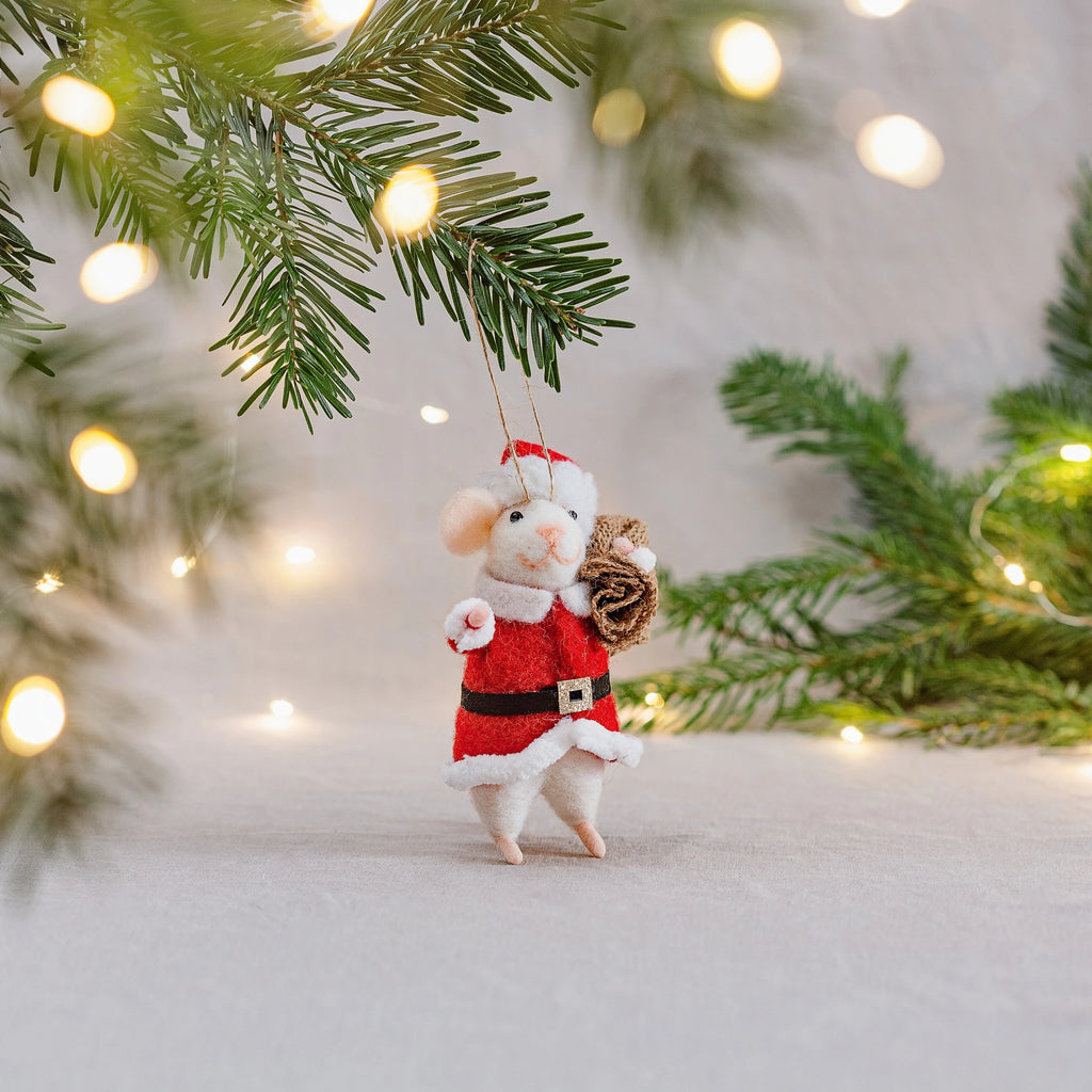 Sass & Belle Felt Santa Mouse Hanging Christmas Tree Decoration