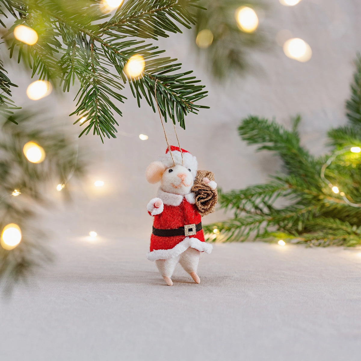 Sass & Belle Felt Santa Mouse Hanging Christmas Tree Decoration