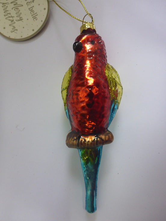 Sass & Belle 3D Glass Bauble Christmas Tree Decoration - Red Green Blue Parrot