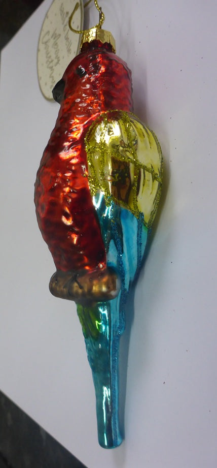 Sass & Belle 3D Glass Bauble Christmas Tree Decoration - Red Green Blue Parrot