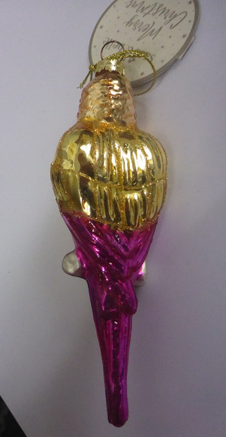 Sass & Belle 3D Glass Bauble Christmas Tree Decoration - Gold Pink Parrot