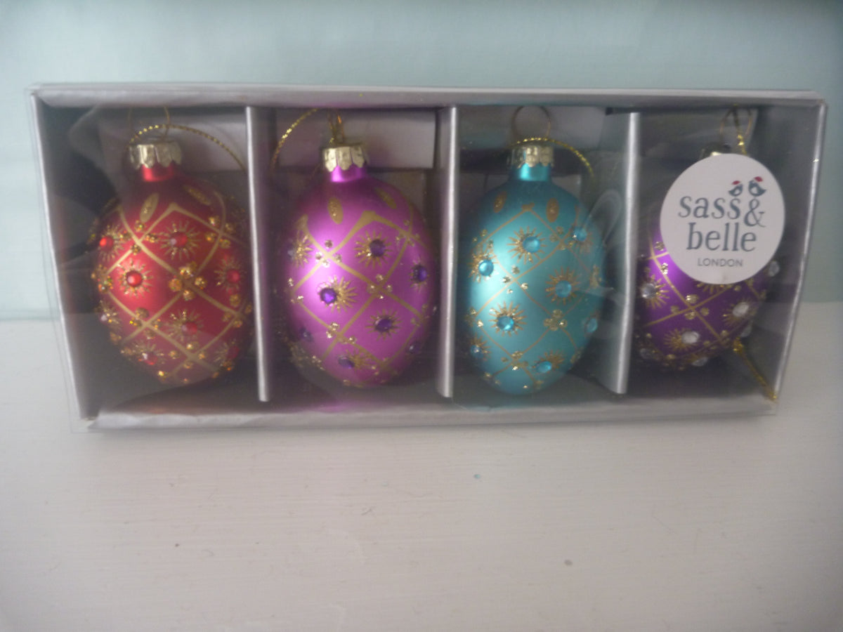 Sass & Belle Diamante Heirloom Glass Egg Baubles Set of 4