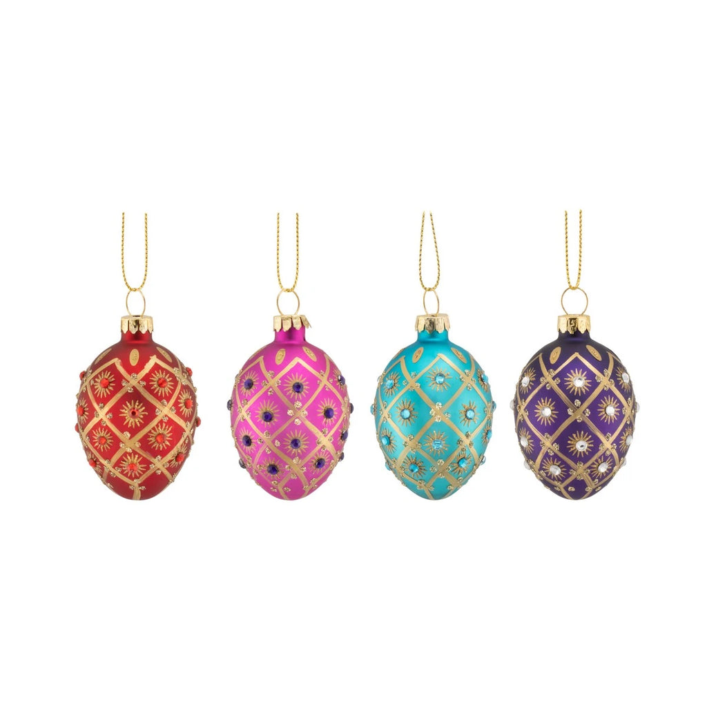 Sass & Belle Diamante Heirloom Glass Egg Baubles Set of 4