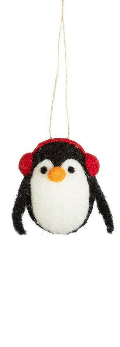 Sass & Belle Penguin with Earmuffs Felt Hanging Christmas Tree Decoration