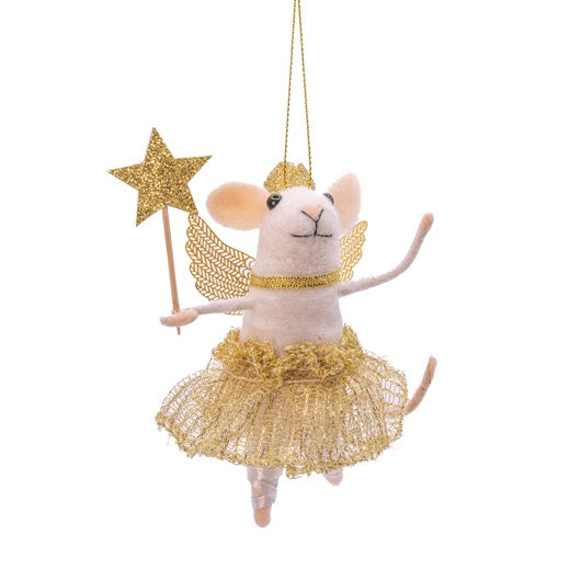 Sass & Belle Gold Fairy Mouse with Star Wand Felt Hanging Christmas Tree Decoration