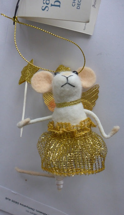 Sass & Belle Gold Fairy Mouse with Star Wand Felt Hanging Christmas Tree Decoration
