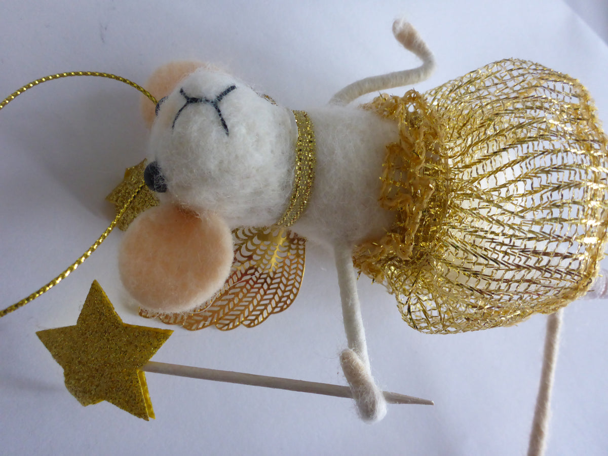 Sass & Belle Gold Fairy Mouse with Star Wand Felt Hanging Christmas Tree Decoration