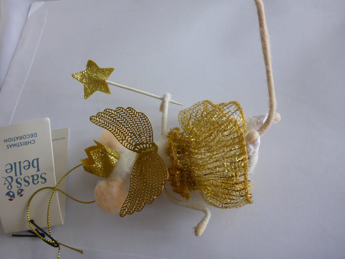 Sass & Belle Gold Fairy Mouse with Star Wand Felt Hanging Christmas Tree Decoration