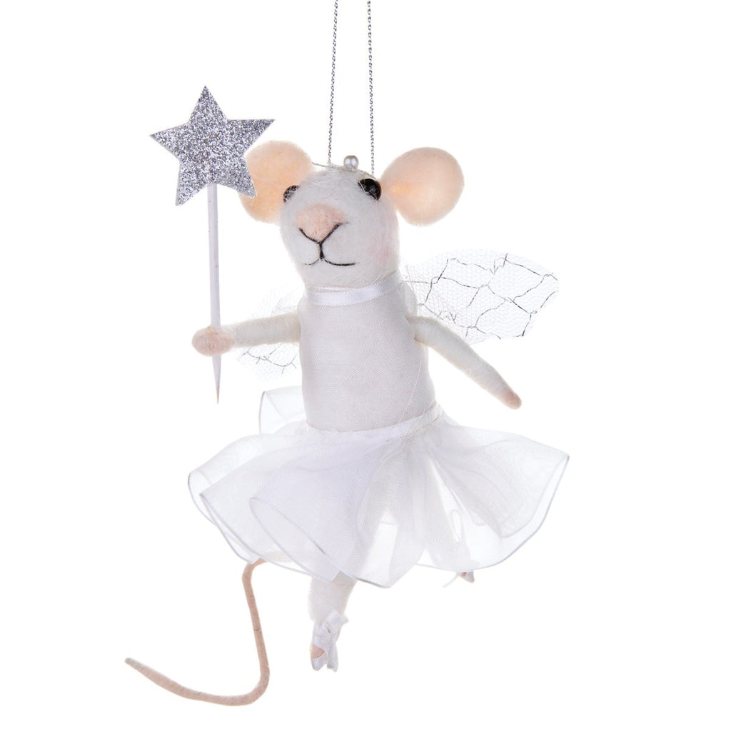 Sass & Belle Felt Hanging Christmas Tree Decoration - Fairy Mouse with Star Wand