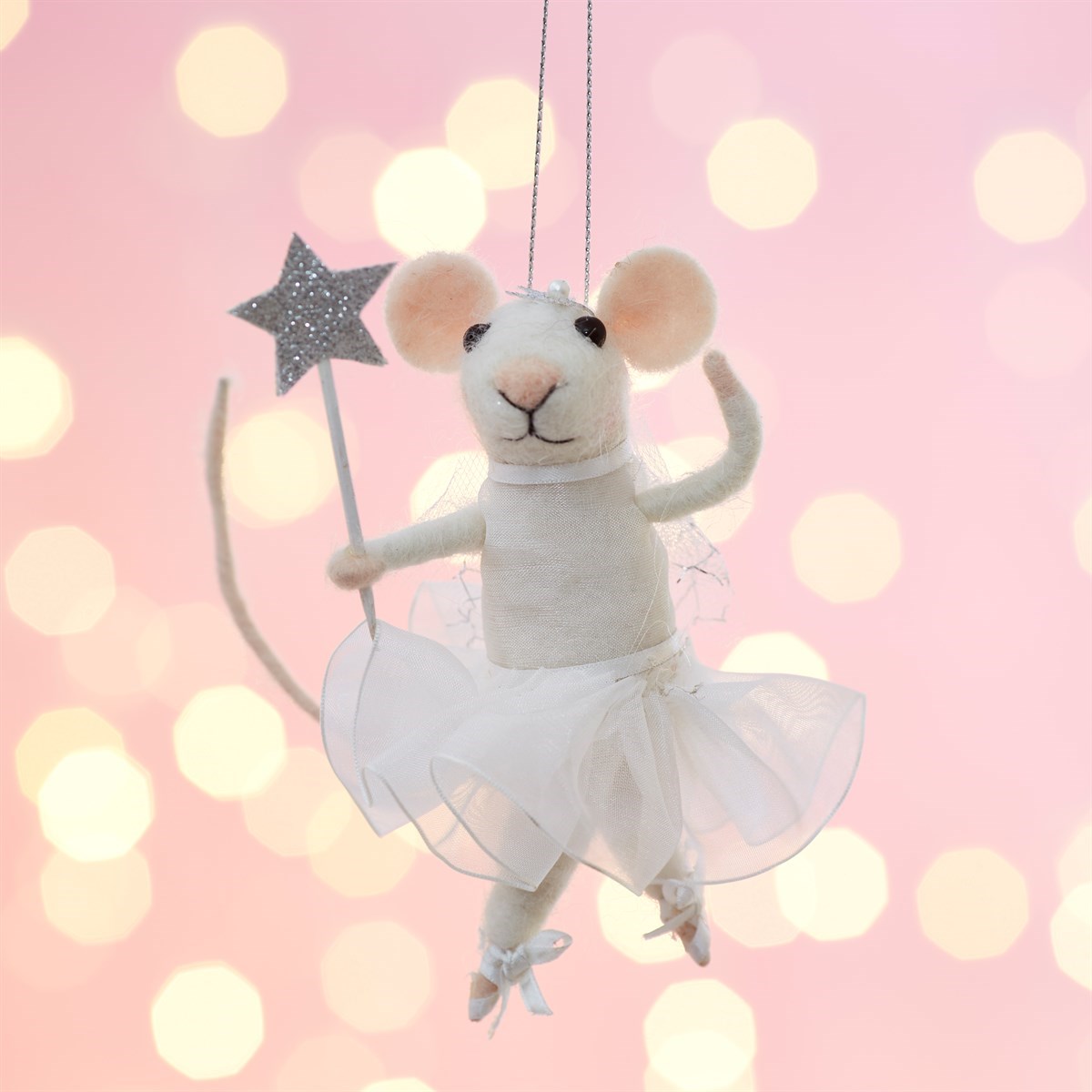 Sass & Belle Felt Hanging Christmas Tree Decoration - Fairy Mouse with Star Wand