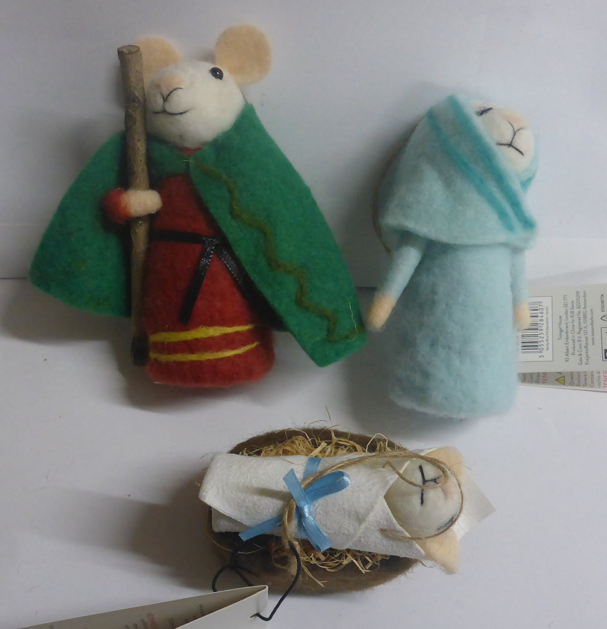 Sass & Belle Felt Nativity Mouse Hanging Christmas Decoration - Mary, Joseph & Baby Jesus