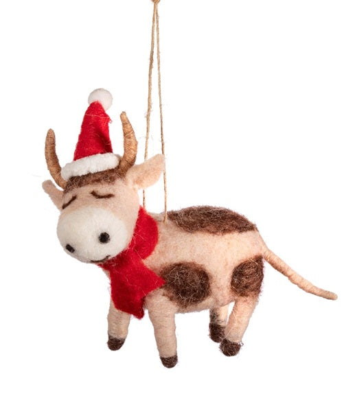 Sass & Belle Festive Cow Felt Christmas Hanging Decoration