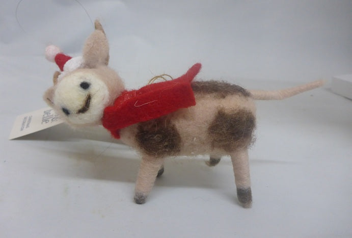 Sass & Belle Festive Cow Felt Christmas Hanging Decoration