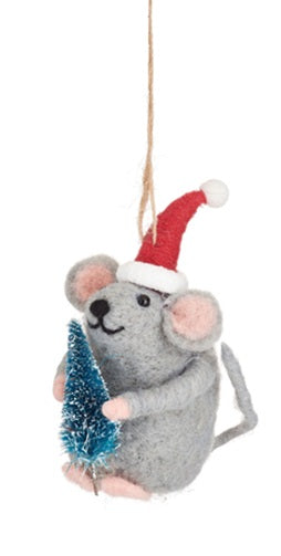 Sass & Belle Felt Gifting Mouse with Christmas Tree Hanging Decoration