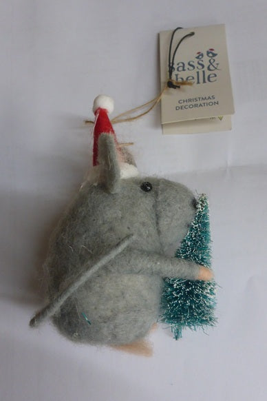 Sass & Belle Felt Gifting Mouse with Christmas Tree Hanging Decoration