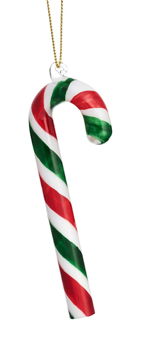 Sass & Belle Glass Candy Cane Christmas Tree Decorations - Green, Red & White Set of 6