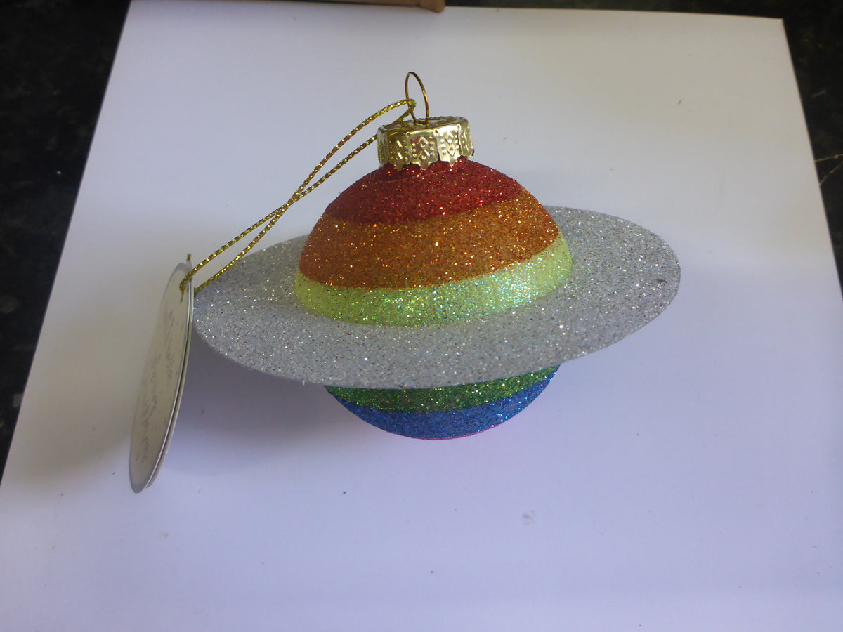 Sass & Belle Christmas Tree Hanging Decoration - Glitter Rainbow Planet Shaped Multicoloured Bauble Set of 6