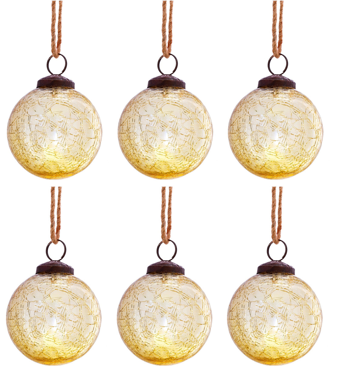Sass & Belle Gold Crackle Glass Bauble Christmas Tree Decorations Set of 6