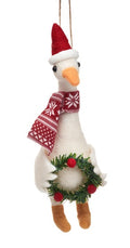 Sass & Belle Goose with Wreath Felt Hanging Christmas Tree Decoration