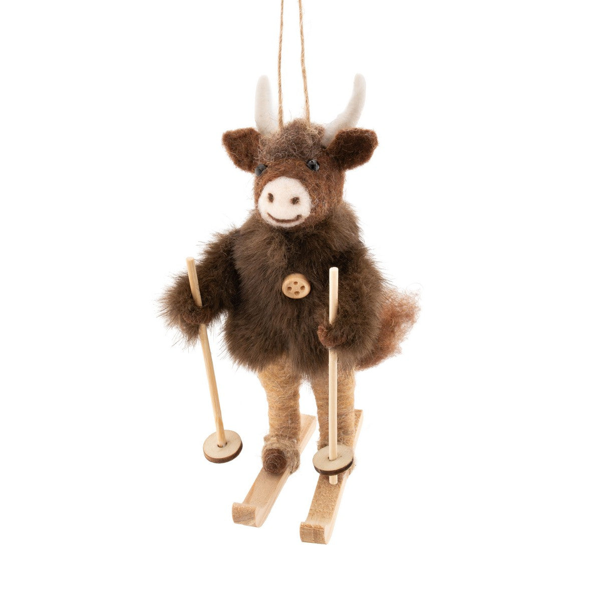 Sass & Belle Highland Cow on Skis Felt Christmas Decoration
