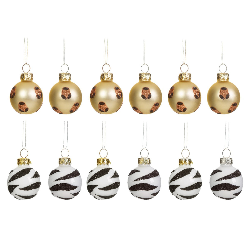 Sass & Belle Mini Bauble Christmas Tree Decorations Set of 12 – Leopard & Zebra