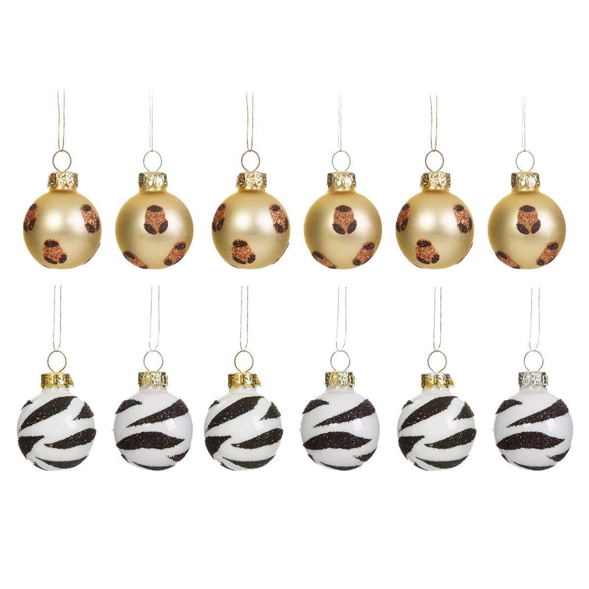 Sass & Belle Mini Bauble Christmas Tree Decorations Set of 12 – Leopard & Zebra