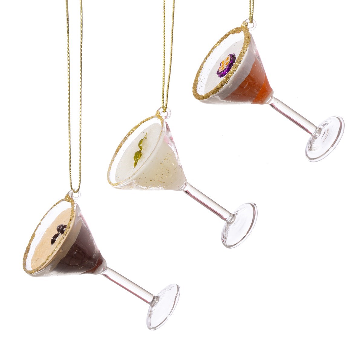 Sass & Belle Glass Martini Cocktail Christmas Tree Baubles Set of 3