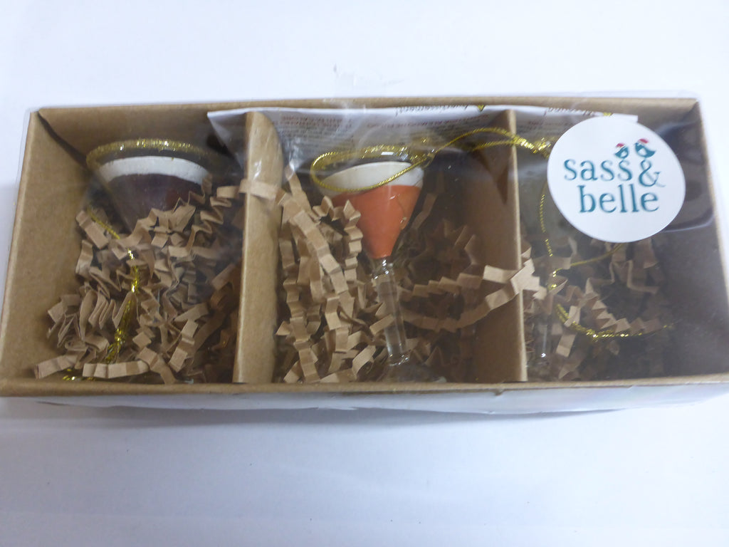Sass & Belle Glass Martini Cocktail Christmas Tree Baubles Set of 3