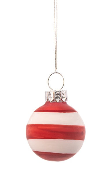 Sass & Belle Mini Glass Bauble Christmas Tree Decorations Set of 12 - Red & White Stripe
