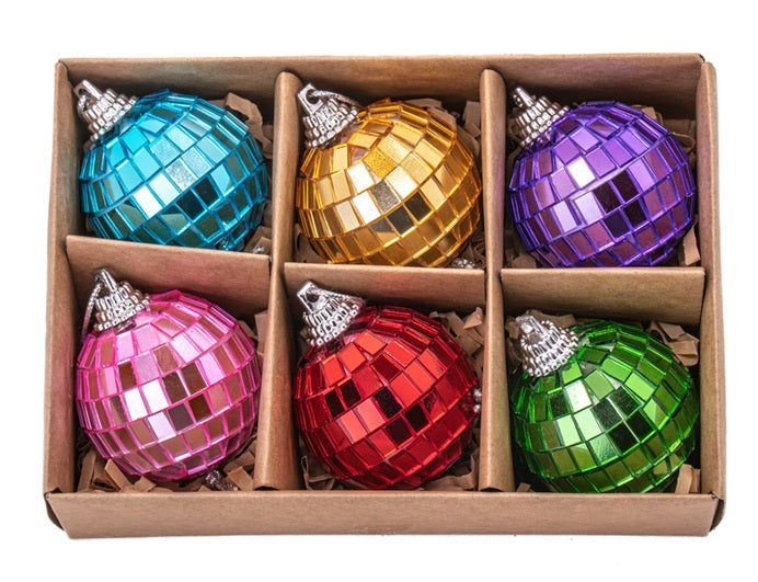 Sass & Belle Multicoloured Mirror Ball Bauble Set of 6