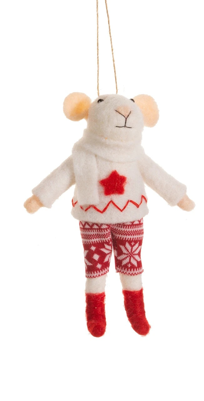 Sass & Belle Felt Hanging Christmas Tree Decoration - Mr Mouse in a Jumper