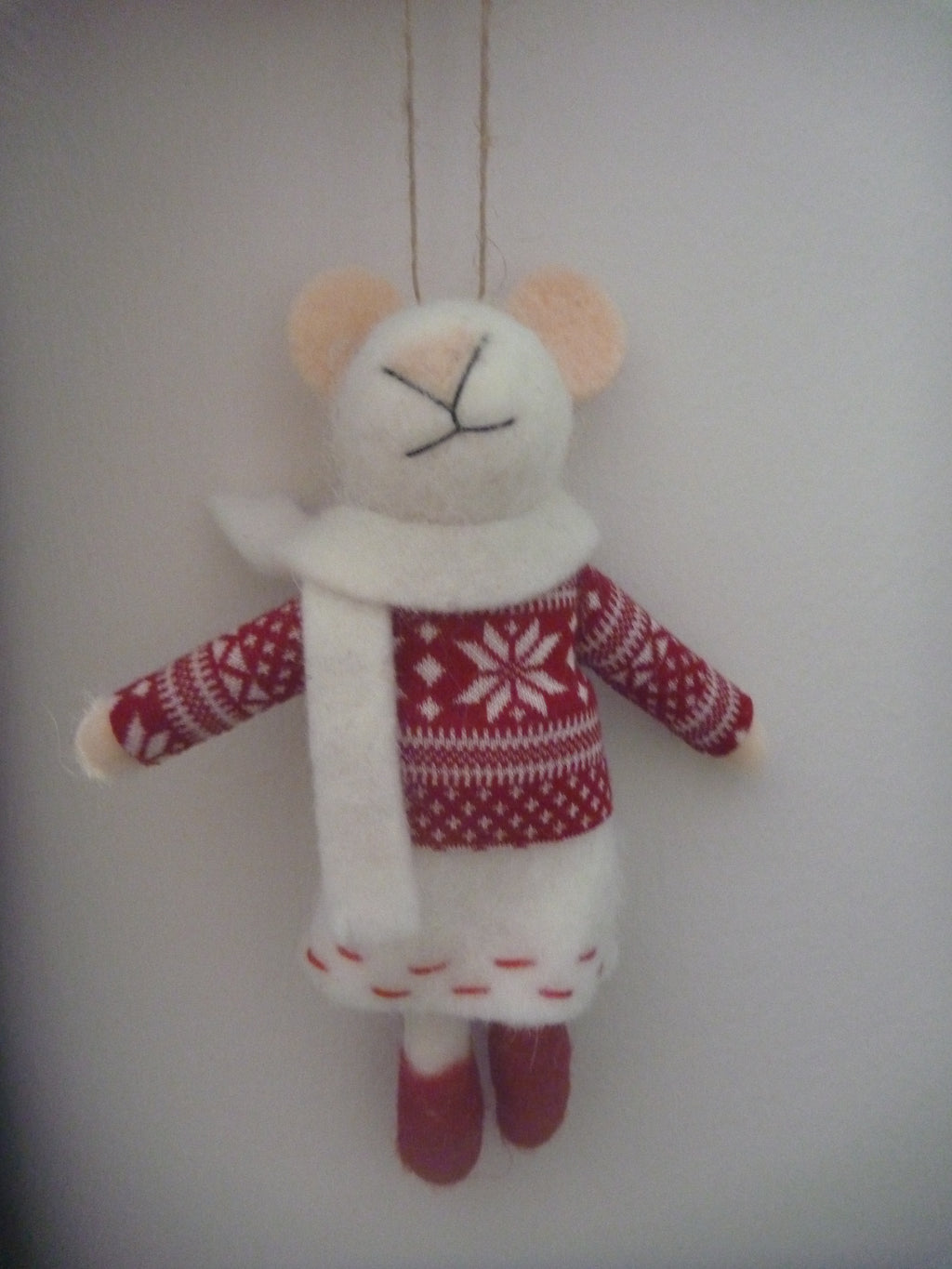 Sass & Belle Felt Hanging Christmas Tree Decoration - Mrs Mouse in a Jumper