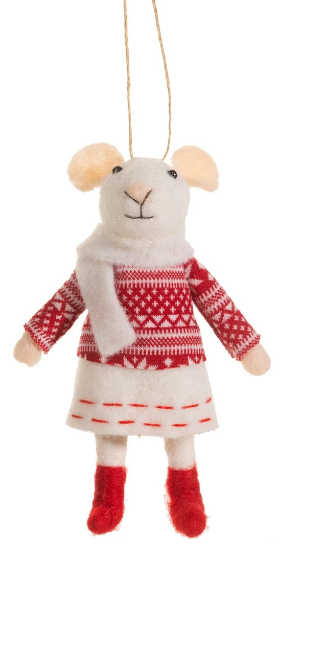 Sass & Belle Felt Hanging Christmas Tree Decoration - Mrs Mouse in a Jumper