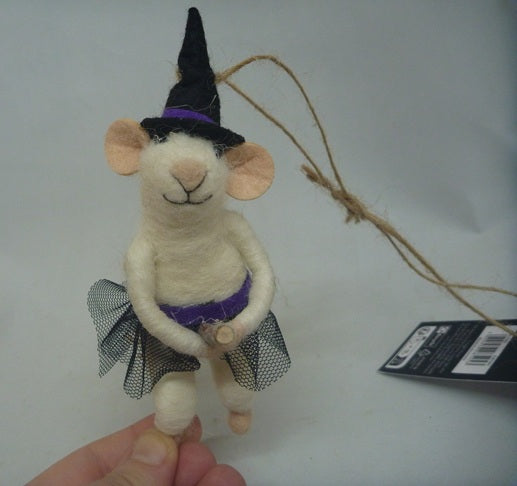 Sass & Belle Felt Hanging Halloween Tree Decoration - Witch Mouse on a Broomstick