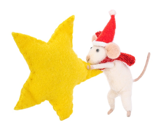 Sass & Belle Mouse with Star Tree Topper Felt Clip-On Christmas Tree Decoration