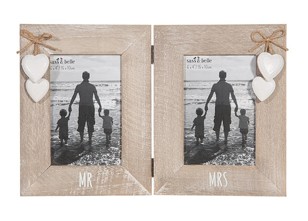 Sass & Belle Mr & Mrs Rustic Double Photo Frame