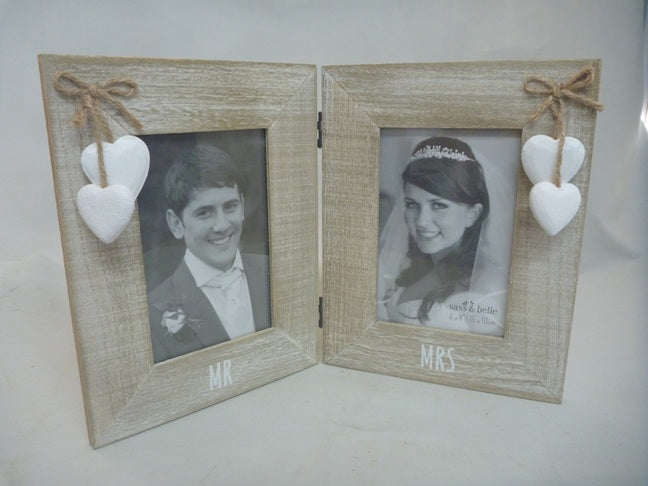 Sass & Belle Mr & Mrs Rustic Double Photo Frame