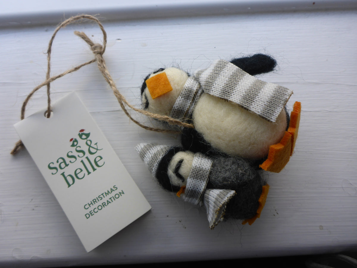 Sass & Belle Penguin Mum & Baby Felt Hanging Christmas Tree Decoration