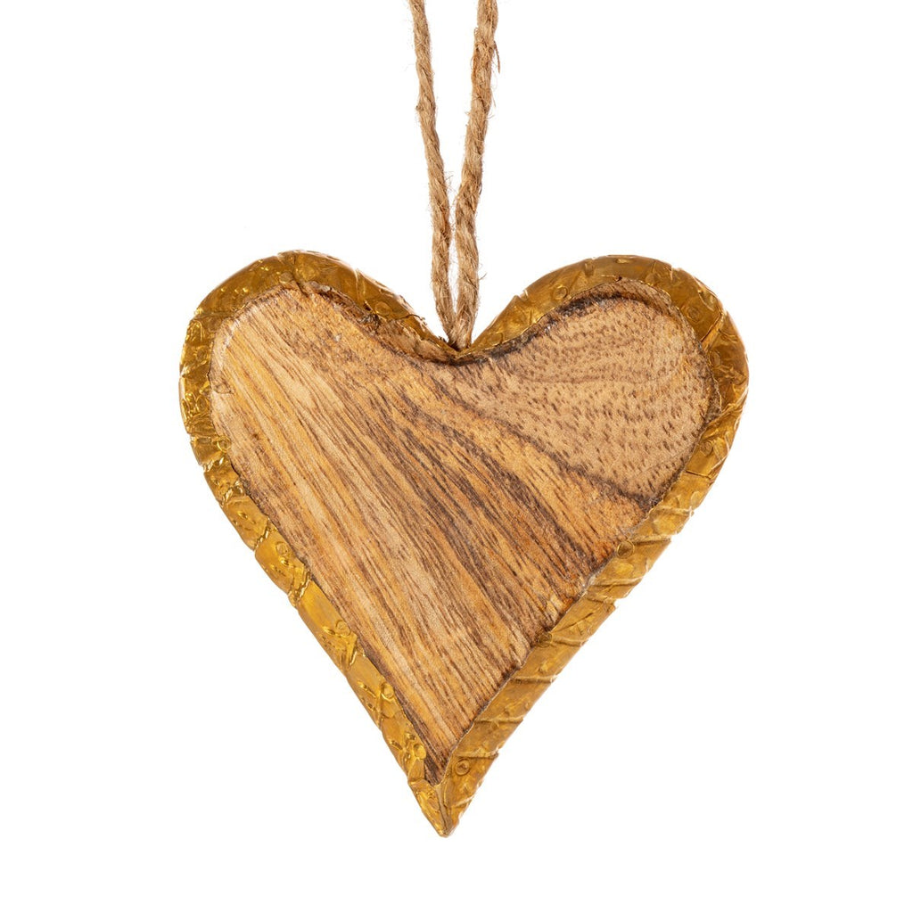 Sass & Belle Natural Wood Heart Hanging Christmas Decoration with Gold Rim